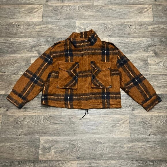 Nine West Nine West Bomber Shacket Jacket Sienna Brown Plaid Size Large - Picture 3 of 6